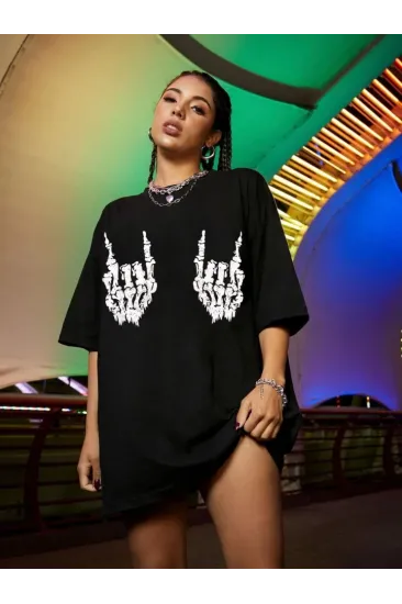 Baskılı Oversize T-shirt - Siyah Baskılı Oversize T-shirt - Siyah