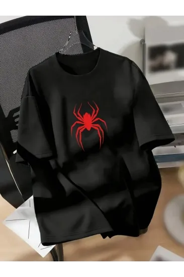Baskılı Oversize Bisiklet Yaka T-shirt - Siyah Baskılı Oversize Bisiklet Yaka T-shirt - Siyah