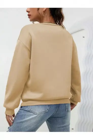 Düz Bisiklet Yaka Sweat - Bej Düz Bisiklet Yaka Sweat - Bej