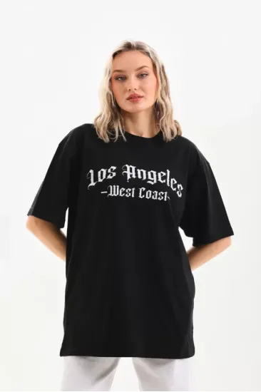 Unisex Baskılı Oversize T-Shirt - Siyah Unisex Baskılı Oversize T-Shirt - Siyah