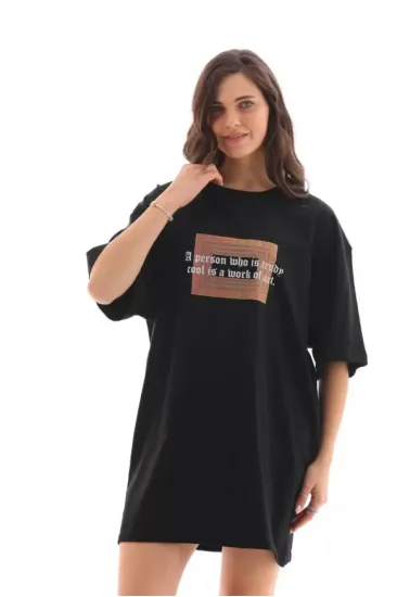 Unisex Bisiklet Yaka Baskılı Oversize T-Shirt - Siyah Unisex Bisiklet Yaka Baskılı Oversize T-Shirt - Siyah