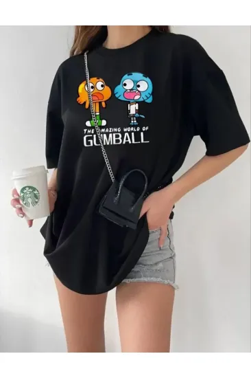 Bisiklet Yaka Baskılı Oversize T-Shirt - Siyah Bisiklet Yaka Baskılı Oversize T-Shirt - Siyah