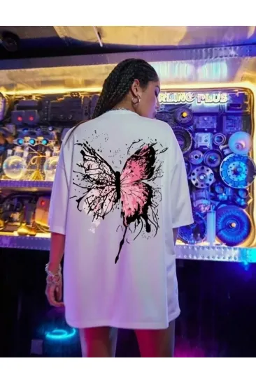 Unisex Baskılı Oversize T-Shirt - Beyaz Unisex Baskılı Oversize T-Shirt - Beyaz