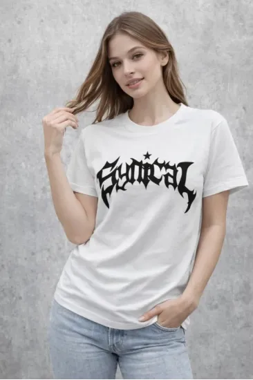 Bisiklet Yaka Ön Baskılı Kısa Kollu Tişört Streetwear Günlük Basic Pamuklu T-shirt - Beyaz Bisiklet Yaka Ön Baskılı Kısa Kollu Tişört Streetwear Günlük Basic Pamuklu T-shirt - Beyaz