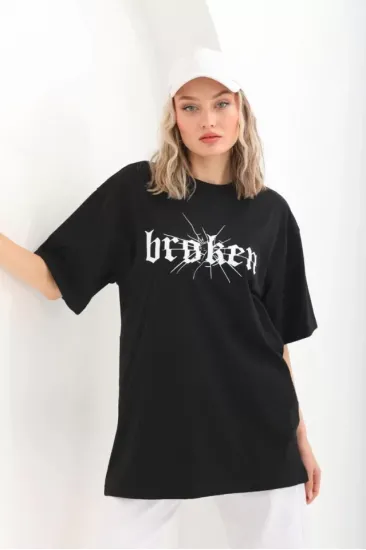 Unisex Baskılı Oversize T-Shirt - Siyah Unisex Baskılı Oversize T-Shirt - Siyah