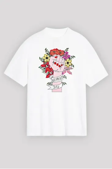 8 Mart Dünya Kadınlar Günü Baskılı Oversize Bisiklet Yaka T-shirt - Beyaz 8 Mart Dünya Kadınlar Günü Baskılı Oversize Bisiklet Yaka T-shirt - Beyaz