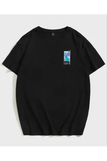 Unisex Baskılı Oversize T-Shirt - Siyah Unisex Baskılı Oversize T-Shirt - Siyah