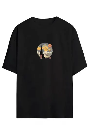 Unisex Baskılı Oversize T-Shirt - Siyah Unisex Baskılı Oversize T-Shirt - Siyah