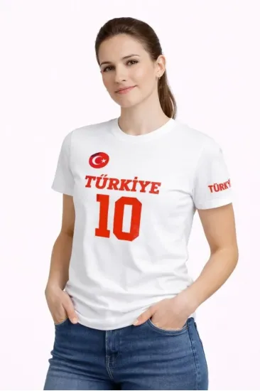 TÜRKİYE Ay Yıldız Baskılı 10 Numara Forma Tişört Taraftar T-Shirt - Beyaz TÜRKİYE Ay Yıldız Baskılı 10 Numara Forma Tişört Taraftar T-Shirt - Beyaz