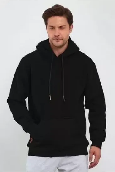 Erkek Uzun Kol Kapşonlu Basic Sweatshirt Hoodie - Siyah Erkek Uzun Kol Kapşonlu Basic Sweatshirt Hoodie - Siyah