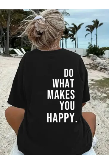 Baskılı Oversize Bisiklet Yaka T-shirt - Siyah Baskılı Oversize Bisiklet Yaka T-shirt - Siyah