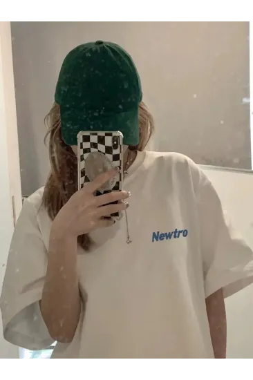 Baskılı Oversize Bisiklet Yaka T-shirt - Beyaz