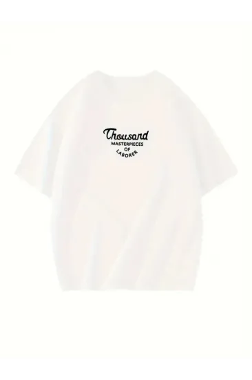 Thousand Baskılı Oversize Bisiklet Yaka T-shirt - Beyaz Thousand Baskılı Oversize Bisiklet Yaka T-shirt - Beyaz