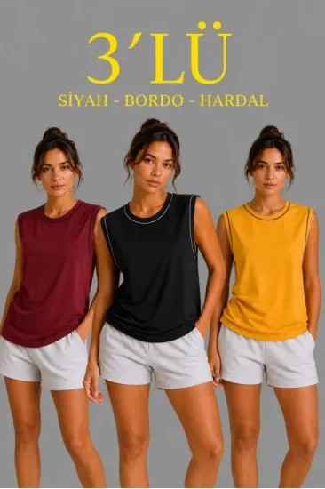 3’lü Kolsuz Sporcu Atlet Seti Yazlık Bisiklet Yaka - Siyah, Bordo, Hardal 3’lü Kolsuz Sporcu Atlet Seti Yazlık Bisiklet Yaka - Siyah, Bordo, Hardal