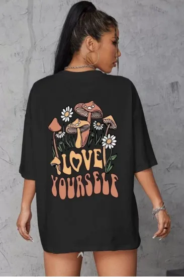 Unisex Baskılı Oversize T-Shirt - Siyah Unisex Baskılı Oversize T-Shirt - Siyah