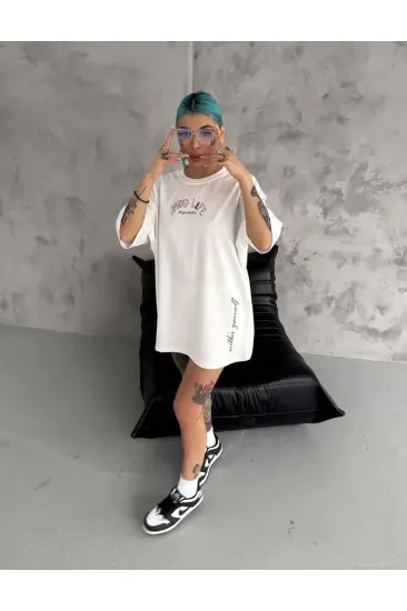 Unisex Baskılı Oversize T-Shirt - Beyaz Unisex Baskılı Oversize T-Shirt - Beyaz