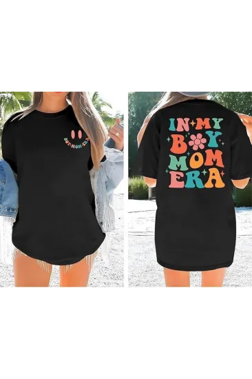 Bisiklet Yaka Kısa Kol Baskılı T-shirt - Siyah Bisiklet Yaka Kısa Kol Baskılı T-shirt - Siyah