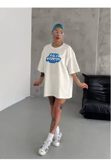 Unisex Bisiklet Yaka Baskılı Oversize T-Shirt - Beyaz Unisex Bisiklet Yaka Baskılı Oversize T-Shirt - Beyaz
