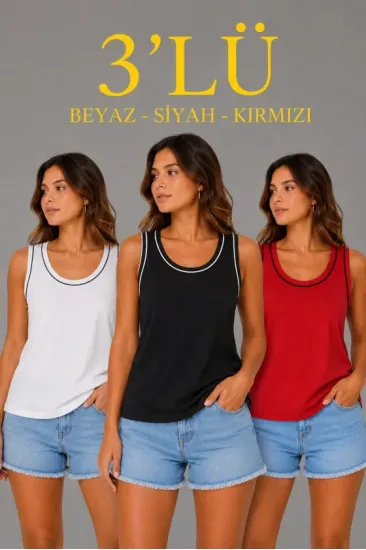 3’lü Kolsuz Sporcu Atlet Seti Yazlık Bisiklet Yakalı - Beyaz, Siyah, Kırmızı 3’lü Kolsuz Sporcu Atlet Seti Yazlık Bisiklet Yakalı - Beyaz, Siyah, Kırmızı
