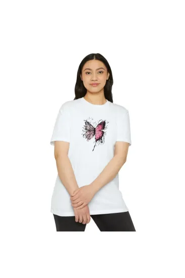 Unisex Bisiklet Yaka Baskılı T-Shirt - Beyaz Unisex Bisiklet Yaka Baskılı T-Shirt - Beyaz