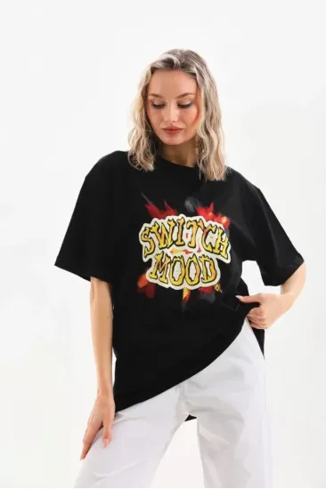 Unisex Baskılı Oversize T-Shirt - Siyah Unisex Baskılı Oversize T-Shirt - Siyah
