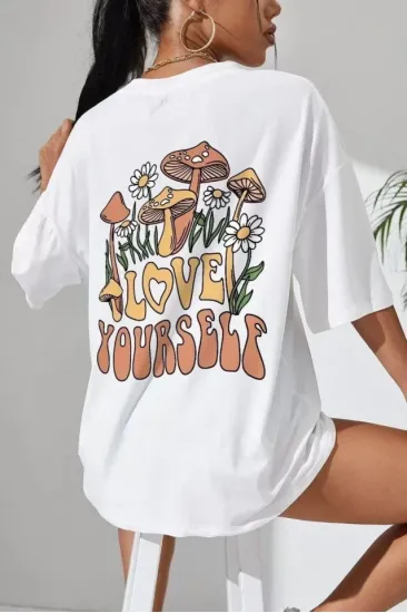 Unisex Baskılı Oversize T-Shirt - Beyaz Unisex Baskılı Oversize T-Shirt - Beyaz