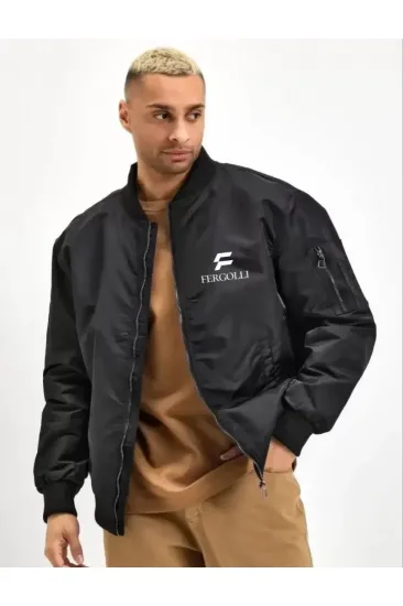 Unisex Uzun Kol Baskılı Bomber Ceket - Siyah Unisex Uzun Kol Baskılı Bomber Ceket - Siyah