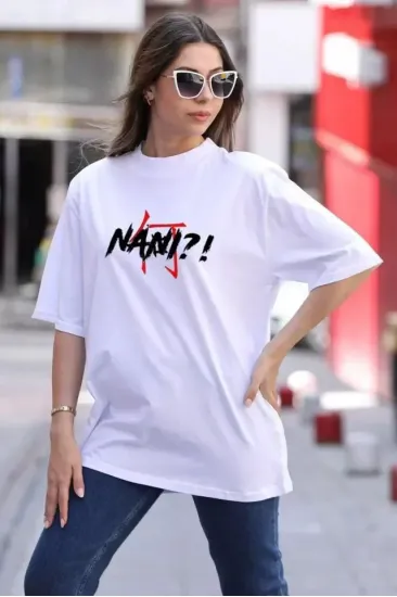 Unisex Bisiklet Yaka Baskılı Oversize T-Shirt - Beyaz Unisex Bisiklet Yaka Baskılı Oversize T-Shirt - Beyaz