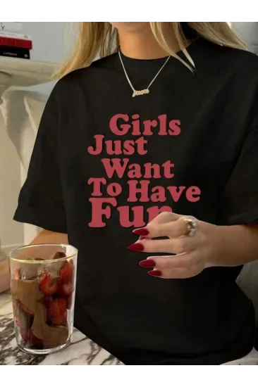 Baskılı Oversize T-shirt - Siyah Baskılı Oversize T-shirt - Siyah