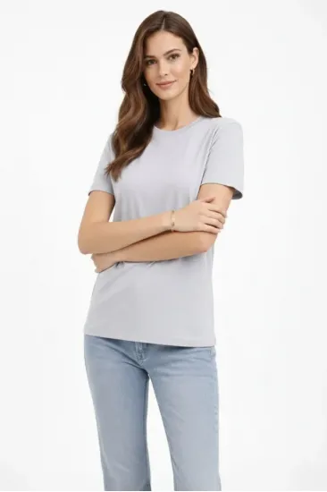 Bisiklet Yaka Tişört Regular Kalıp Basic Pamuklu Günlük Kullanım T-shirt - Gri Bisiklet Yaka Tişört Regular Kalıp Basic Pamuklu Günlük Kullanım T-shirt - Gri