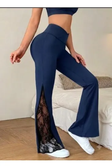 Kadın Yüksek Bel Yandan Dantel Detaylı Paçaya Doğru Geniş Dalgıç Tayt Pantolon Kadın Yüksek Bel Yandan Dantel Detaylı Paçaya Doğru Geniş Dalgıç Tayt Pantolon