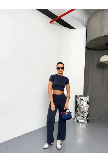Osy Modal Yumuşak Dokulu Kumaş Kısa Kollu Crop Alt Ispanyol Paça Pantalon Ikili Takım - Füme Osy Modal Yumuşak Dokulu Kumaş Kısa Kollu Crop Alt Ispanyol Paça Pantalon Ikili Takım - Füme