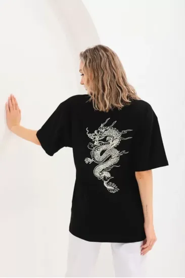 Unisex Baskılı Oversize T-Shirt - Siyah Unisex Baskılı Oversize T-Shirt - Siyah