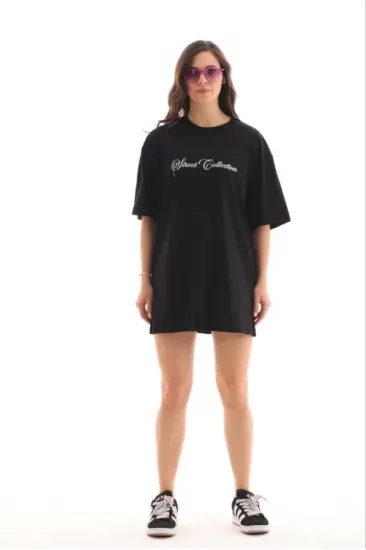 Baskılı T-Shirt Kısa Kol Bisiklet Yaka Regular Rahat Kalıp Günlük Tişört - Siyah Baskılı T-Shirt Kısa Kol Bisiklet Yaka Regular Rahat Kalıp Günlük Tişört - Siyah