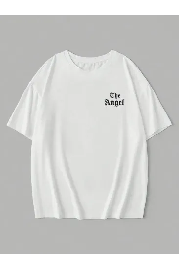 Baskılı Oversize Bisiklet Yaka T-shirt - Beyaz Baskılı Oversize Bisiklet Yaka T-shirt - Beyaz