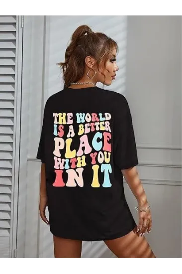 Bisiklet Yaka Baskılı T-shirt - Siyah Bisiklet Yaka Baskılı T-shirt - Siyah