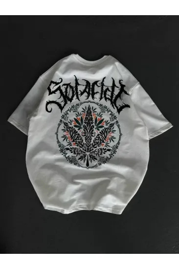 Unisex Bisiklet Yaka Baskılı Oversize T-Shirt - Beyaz Unisex Bisiklet Yaka Baskılı Oversize T-Shirt - Beyaz