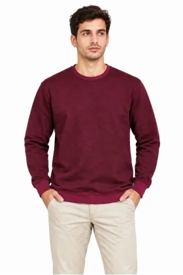 Erkek Bisiklet Yaka İçi Şardonlu 2 İplik Düz Uzun Kollu Regular Fit Sweatshirt -Bordo Erkek Bisiklet Yaka İçi Şardonlu 2 İplik Düz Uzun Kollu Regular Fit Sweatshirt -Bordo