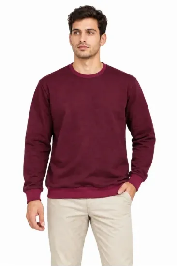 Erkek Bisiklet Yaka İçi Şardonlu 2 İplik Düz Uzun Kollu Regular Fit Sweatshirt -Bordo Erkek Bisiklet Yaka İçi Şardonlu 2 İplik Düz Uzun Kollu Regular Fit Sweatshirt -Bordo