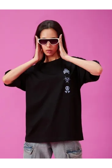 Baskılı Oversize T-shirt - Siyah Baskılı Oversize T-shirt - Siyah