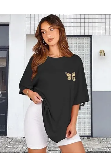 Bisiklet Yaka Baskılı T-shirt - Siyah Bisiklet Yaka Baskılı T-shirt - Siyah