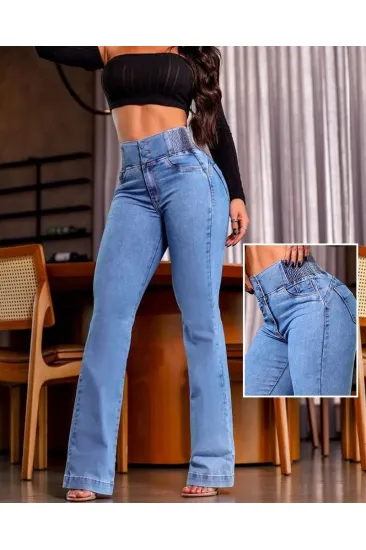 Kadın Yüksek Bel Yanları Lastik önü Düğmeli Kot Pantolon Kadın Yüksek Bel Yanları Lastik önü Düğmeli Kot Pantolon