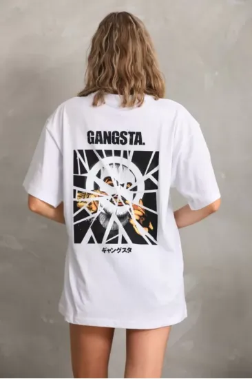 Unisex Baskılı Oversize T-Shirt - Beyaz Unisex Baskılı Oversize T-Shirt - Beyaz
