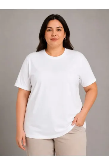 Battal Big Size Basic Tişört Bisiklet Yaka Rahat Kalıp T-Shirt - Beyaz Battal Big Size Basic Tişört Bisiklet Yaka Rahat Kalıp T-Shirt - Beyaz