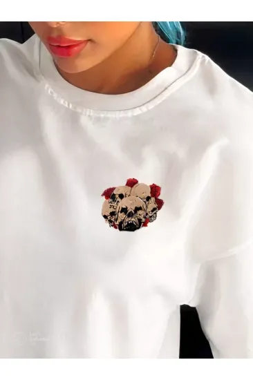Unisex Bisiklet Yaka Baskılı Oversize T-Shirt - Beyaz Unisex Bisiklet Yaka Baskılı Oversize T-Shirt - Beyaz