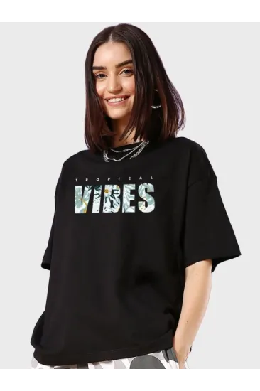 Baskılı Oversize T-shirt - Siyah Baskılı Oversize T-shirt - Siyah