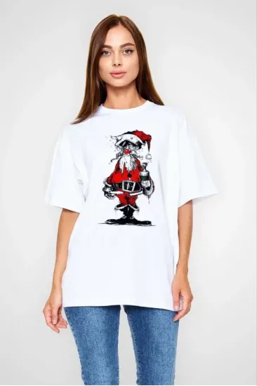 Unisex Bisiklet Yaka Baskılı Oversize T-Shirt - Beyaz Unisex Bisiklet Yaka Baskılı Oversize T-Shirt - Beyaz