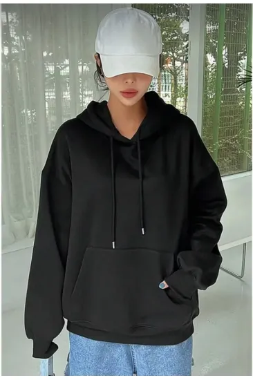 Erkek Uzun Kol Kapşonlu Basic Sweatshirt Hoodie - Siyah