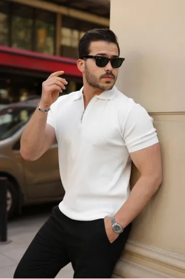 Erkek Fermuarlı Yakalı Kısa Kollu Tshirt Erkek Fermuarlı Yakalı Kısa Kollu Tshirt