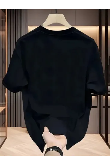 Baskılı Oversize Bisiklet Yaka T-shirt - Siyah